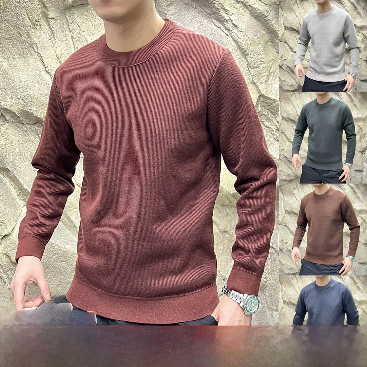 

Men's Fce Lined Knitted Sweater Wool Blend Thermals Inner Wear round Ne Thi Warm Casual Sle Polyester Blend Wool