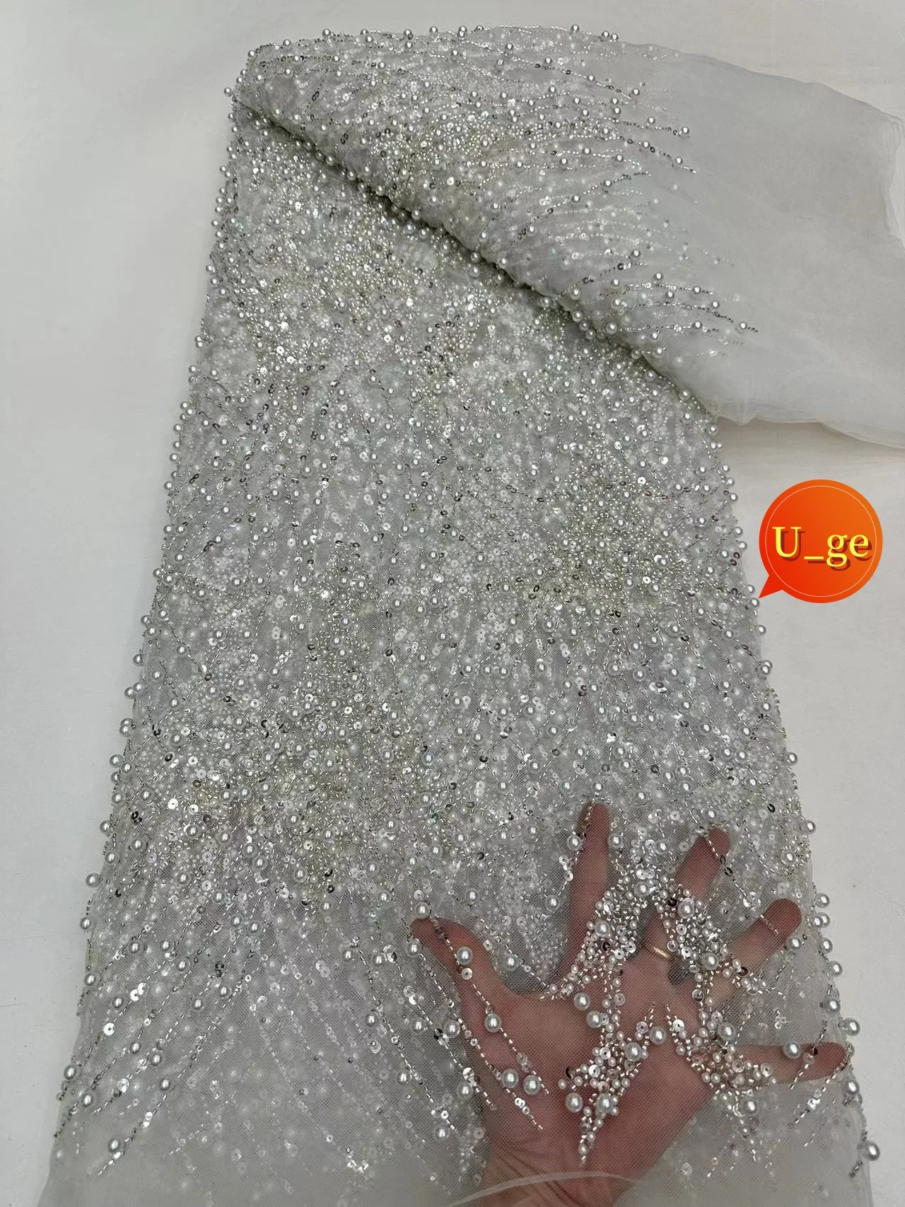 

2024 Latest Delicate Elegant Best Quality Soft White Beaded Tube Lace With Stones fabric For Bride Wedding Party Dress U_Ge5198