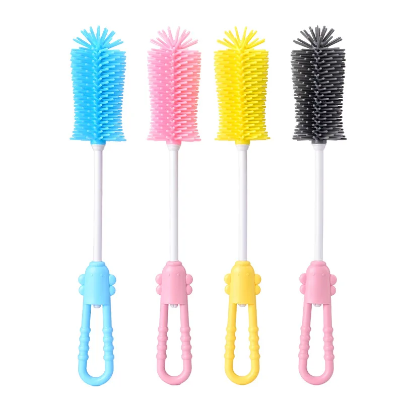 Silicone Bottle Brush 360 Degree Rotation Baby Pacifier Cup Nipple Cleaning Brushes Set Handheld Soft Head Food Grade Watering