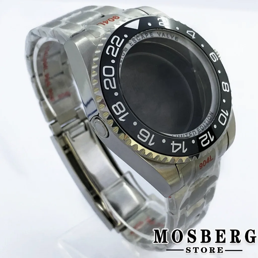 44mm Watch Case Solid 904L Stainless Steel Sapphire Glass For NH35 NH36 ETA2836 Miyota8205 8215 821A ETA2824 PT5000 Movement