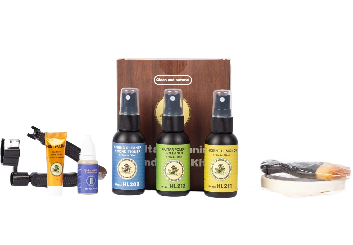 Kit todo en uno de limpieza de guitarra, diapasón, aceite de limón, limpiador de cuerdas, enrollador de cuerdas de guitarra para mantenimiento de limpieza de guitarra