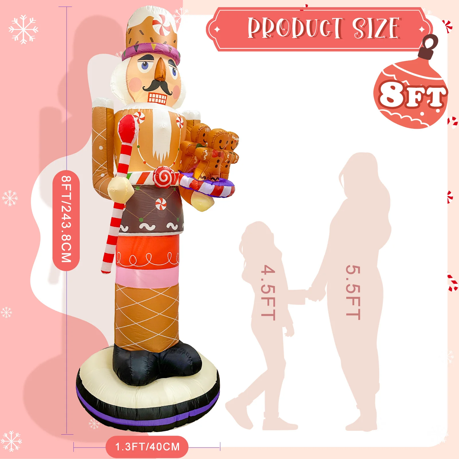 8FT Christmas Inflatable Outdoor Decoration, Inflatable Nutcracker with Little Gingerbread Christmas Blow up Yard Decorations