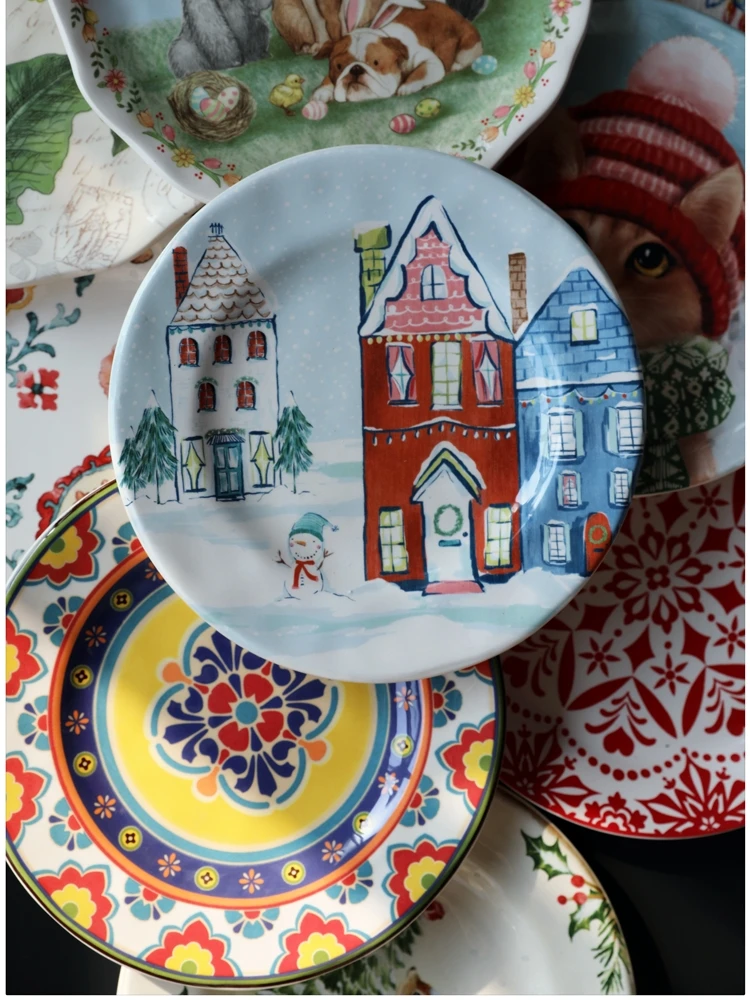 

ceramic food dish plate ceramic tableware 8 inch Creative Cartoon Household dinner plates Animal Breakfast Cake Fruits Dish