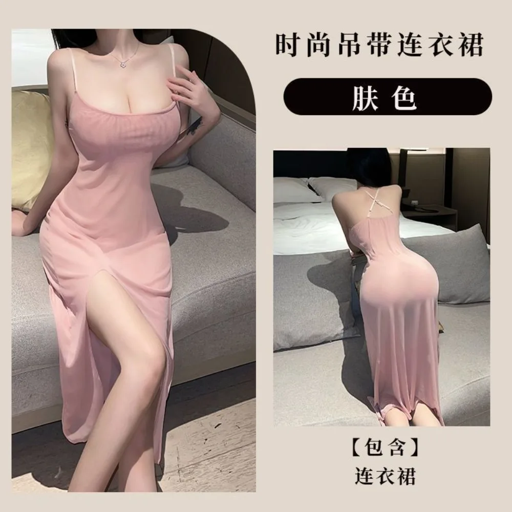 Sexy Women Sleepwear Long Slit Nightgown Pure Desire Style High End Lingerie Open Side Slit Satin Night Dress