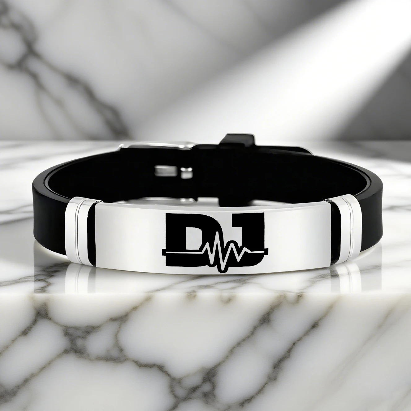 سوار سيليكون من الفولاذ المقاوم للصدأ بتردد نبضات القلب DJ، إكسسوار بسيط عصري، هدية مثالية لعشاق DJ #4