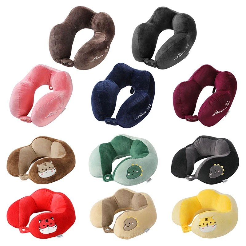 U-shaped Travel Pillow Cartoon Print Plush Pillowcase for Outdoor Travel Aircraft Hump Shape Car Head Neck Pillow Air Cushion De