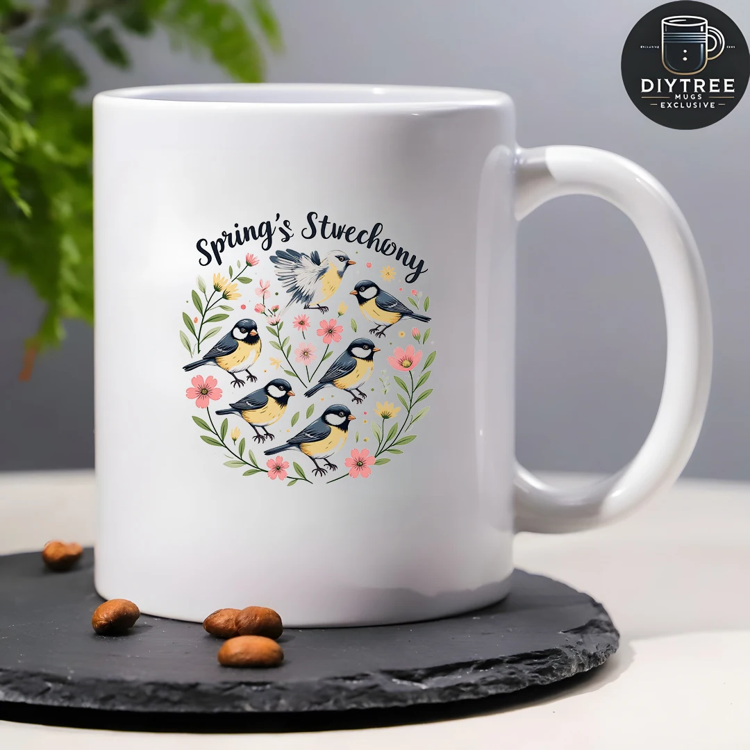 Весенняя кружка с мультяшной птицей на 11 унций + элементы свежих цветов, рождественская детская семейная офисная чашка