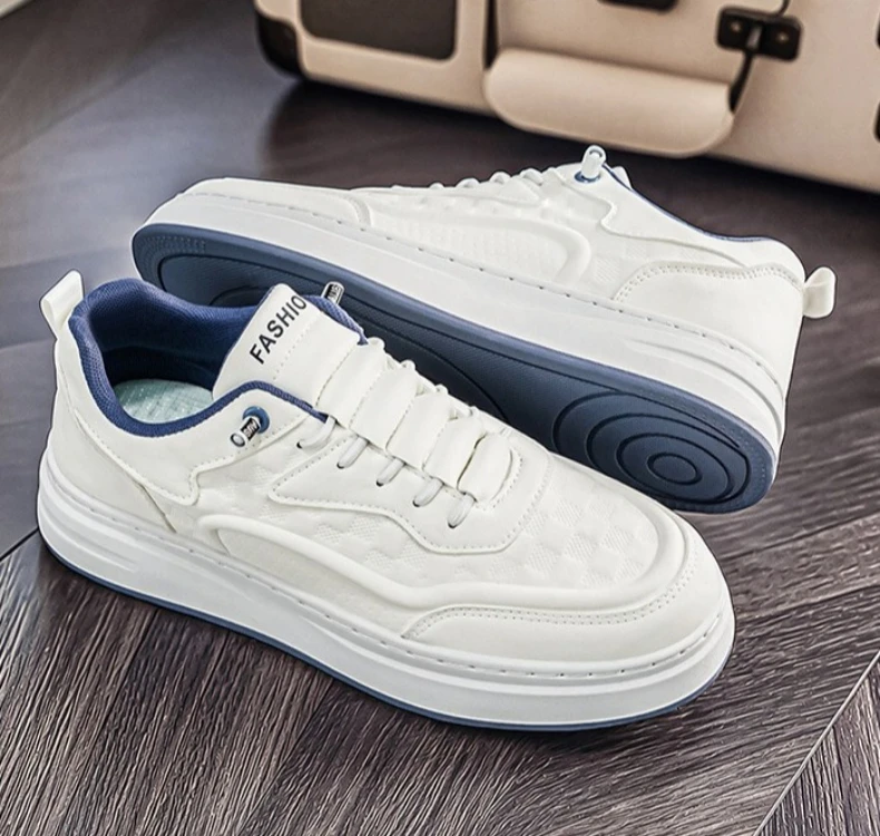 Neue, bequeme Herrenschuhe im lässigen Stil, vielseitige, dicke Sohlen, höhenvergrößernde weiße Schuhe, Sportschuhe – Detail 9