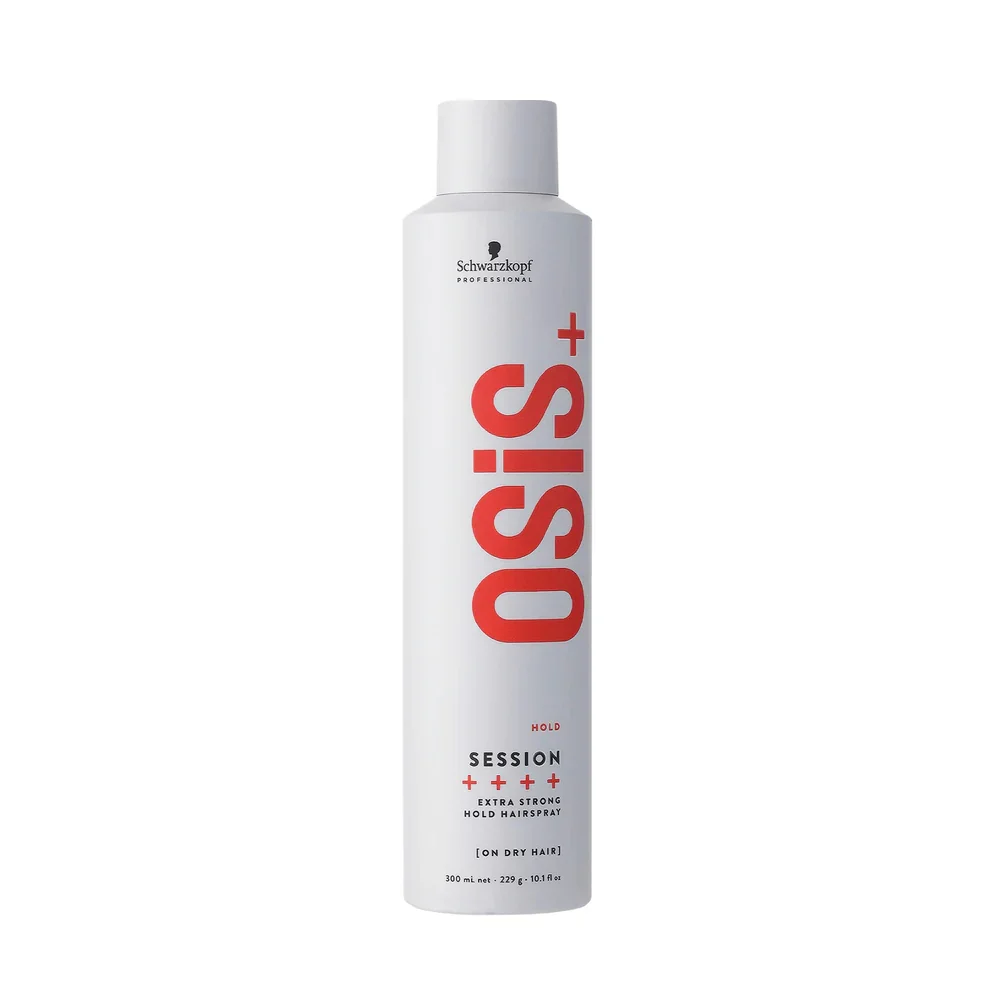 Schwarzkopf Osis SESSION 300 ml Extreme Hold Hair Spray for strong and long-lasting fixation, quick-drying formula, non-sticky feel, and anti-humidity effect, protects hair from thermal tools up to 230ºC.