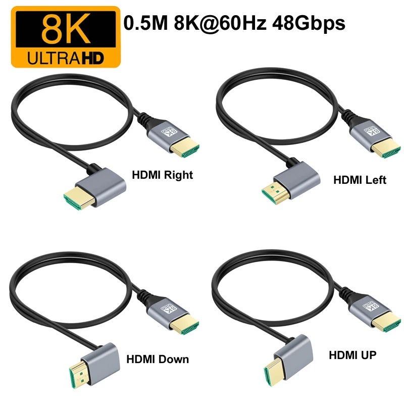 كابل تمديد HDMI لـ HDTV PS4 ، 0.5 متر من النايلون ، HD ، 8K @ 60Hz ، 4K @ 120Hz ، 48Gbps ، Ultra HDR V2.1 ، 1080P ، ذكر Up ، اليسار ، اليمين ، أسفل