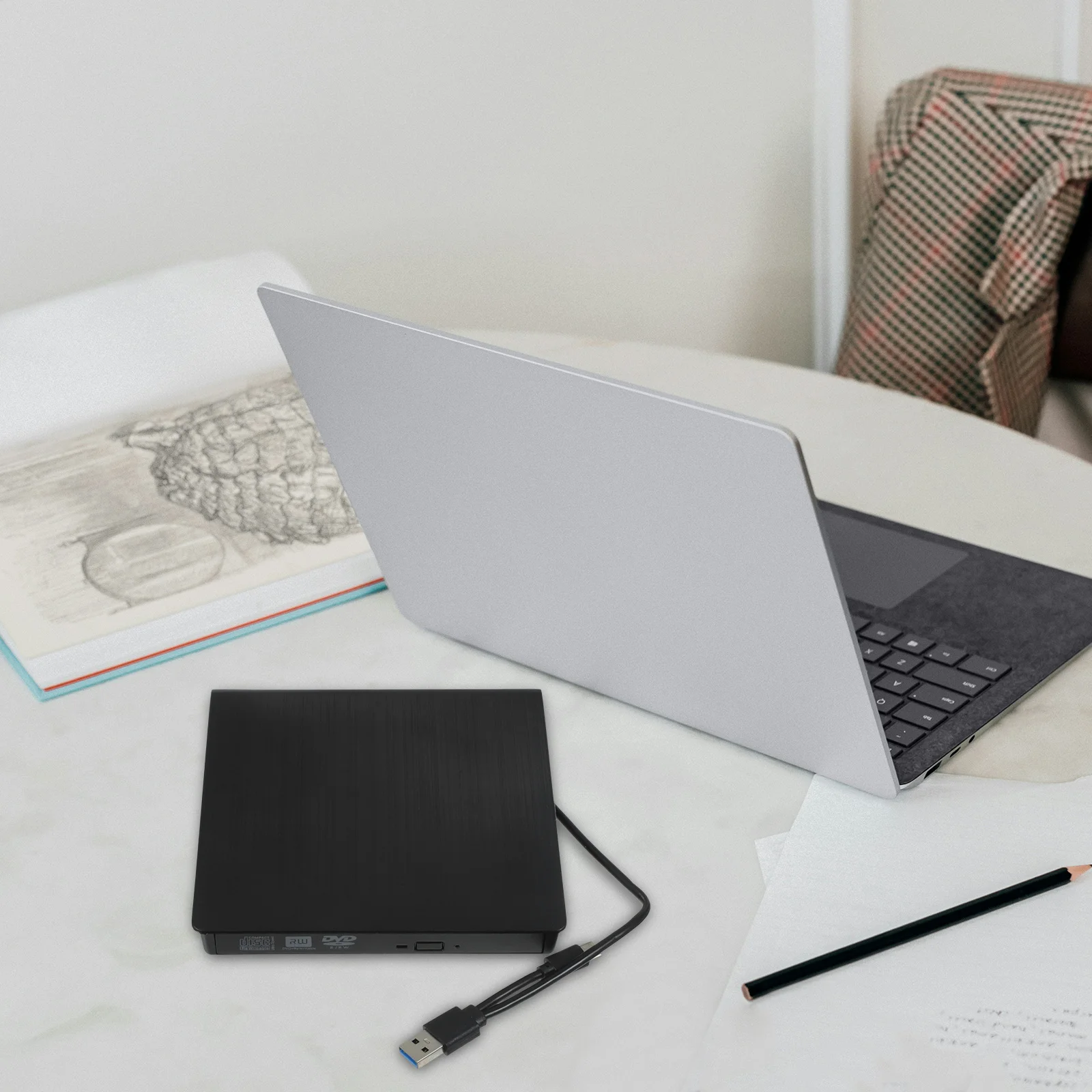 

Dual Interface External Dvd Burner Usb 3.0 Type-C Optical Drive For Pc Laptop Portable Cd Dvd Player Writer Disc Drive