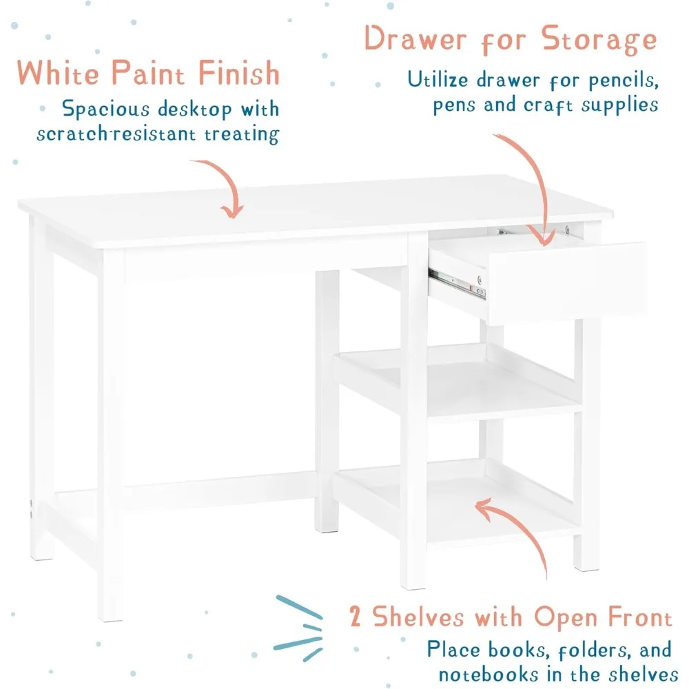 Kids Study Desk and Chair Set with Drawer, Wooden Table for Ages 3-8, Student Writing Workstation