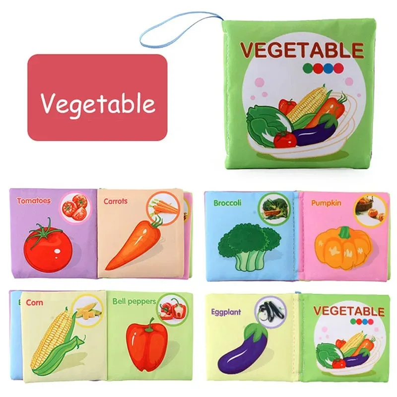 Libros de tela para bebés, juguetes educativos para edades tempranas, frutas, números de animales, libro cognitivo de comida para niños pequeños de 0 a 36 meses