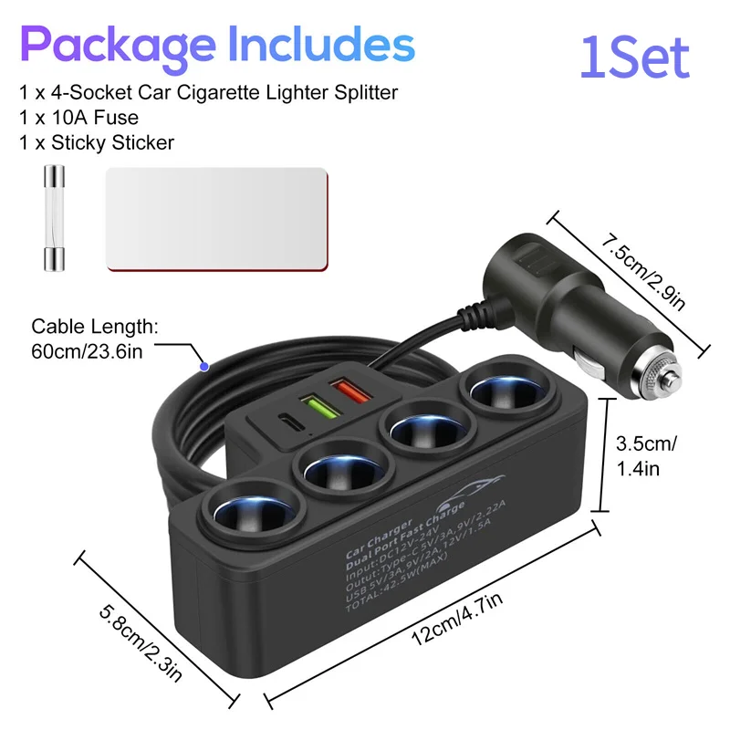 1Set Car Inverter Charger 120W Car USB Charger Adapter 12V 24V Socket Splitter Road Trips Automotive Electronics.