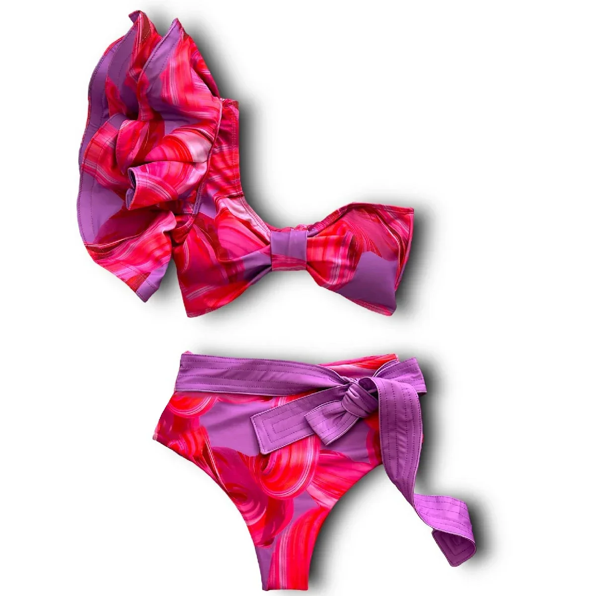 Maillot de bain sexy à volants, imprimé floral, points, col en v, taille haute, bikini, ensemble deux pièces, pour femmes, vêtements de plage, nouvelle collection 2024