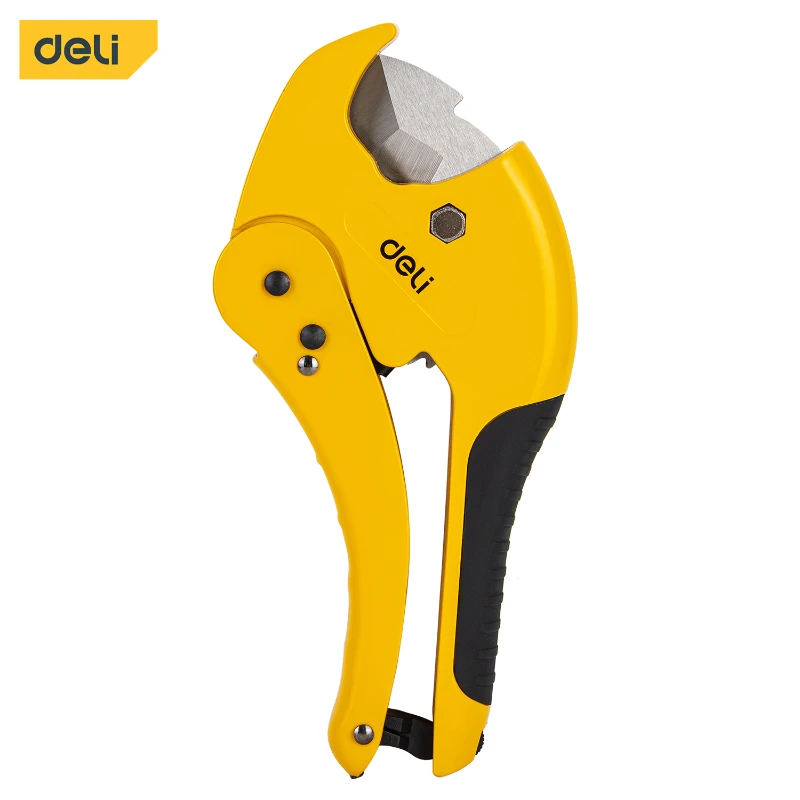 Deli PVC Pipe Cutter 42mm Pipe Cutter Ratchet Cuts Plastic Tube hear Scissors Hot Melt Water Pipe Cutting Tools Hand Tools