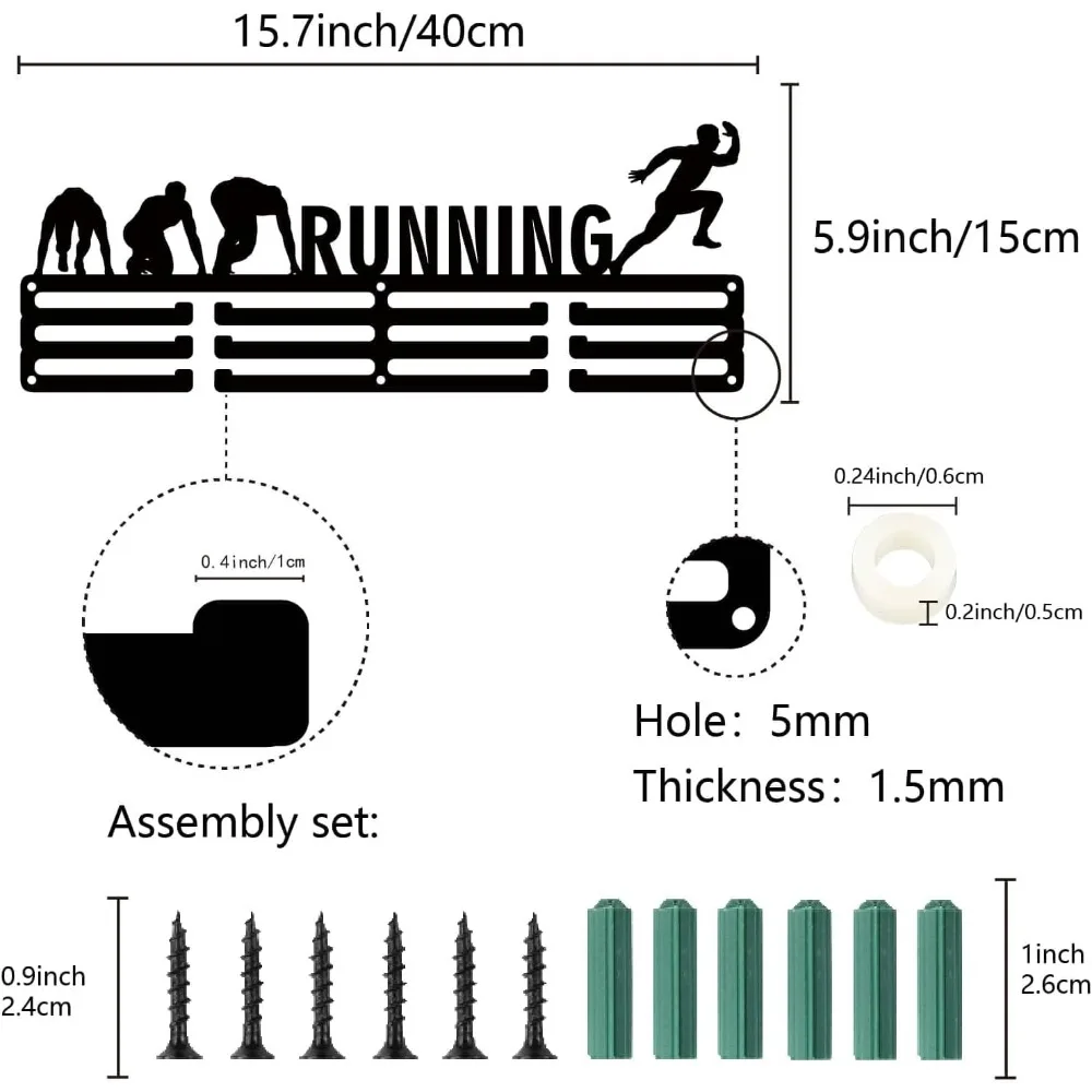 마라톤 달리기용 정리함 랙, 달리기 메달 거치대 디스플레이, 블랙 벽 마운트 프레임, 스포츠 걸이, 60 개 메달