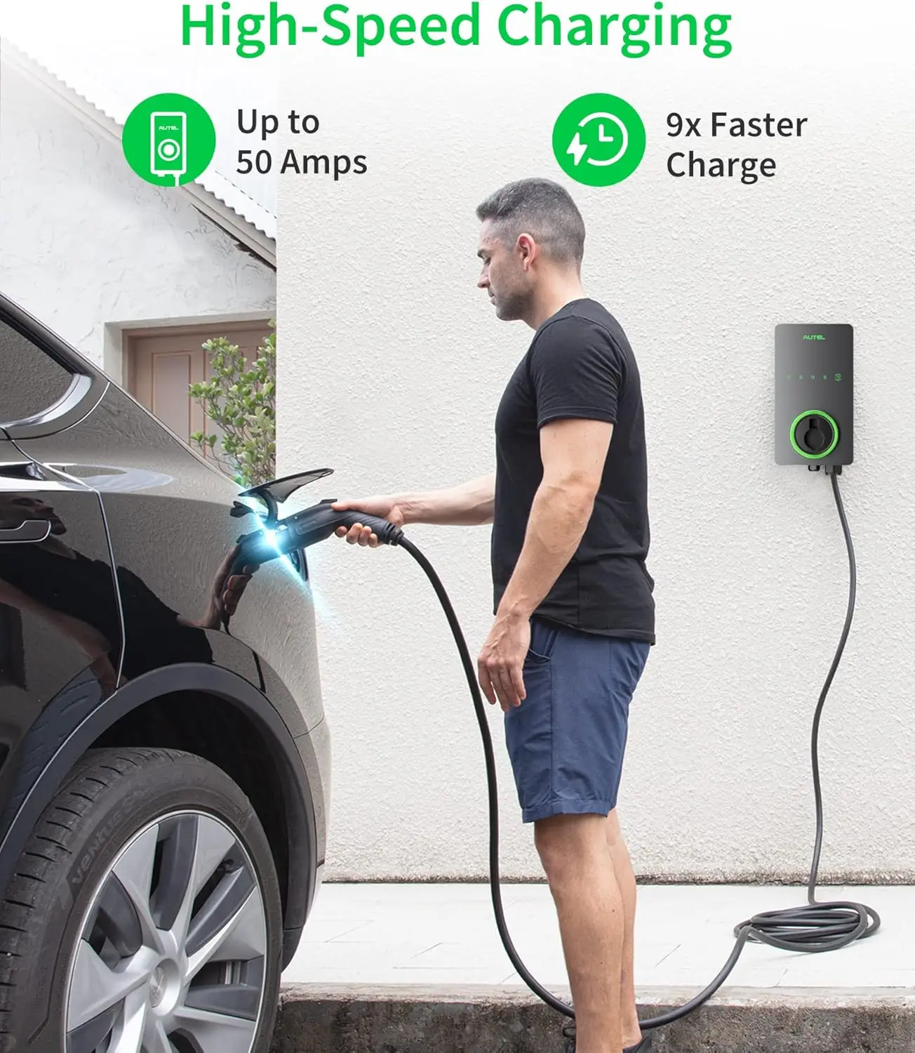 Home Level 2 EV Charger up to 50Amp, 240V, Indoor/Outdoor Car Charging Station, Wi-Fi and Bluetooth Enabled EVSE