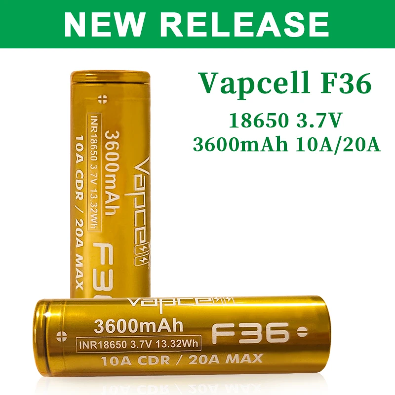 Vapcell F36 18650 Battery 3600MAH 10A/20A 3.7V Li-ion Rechargeable Batteries