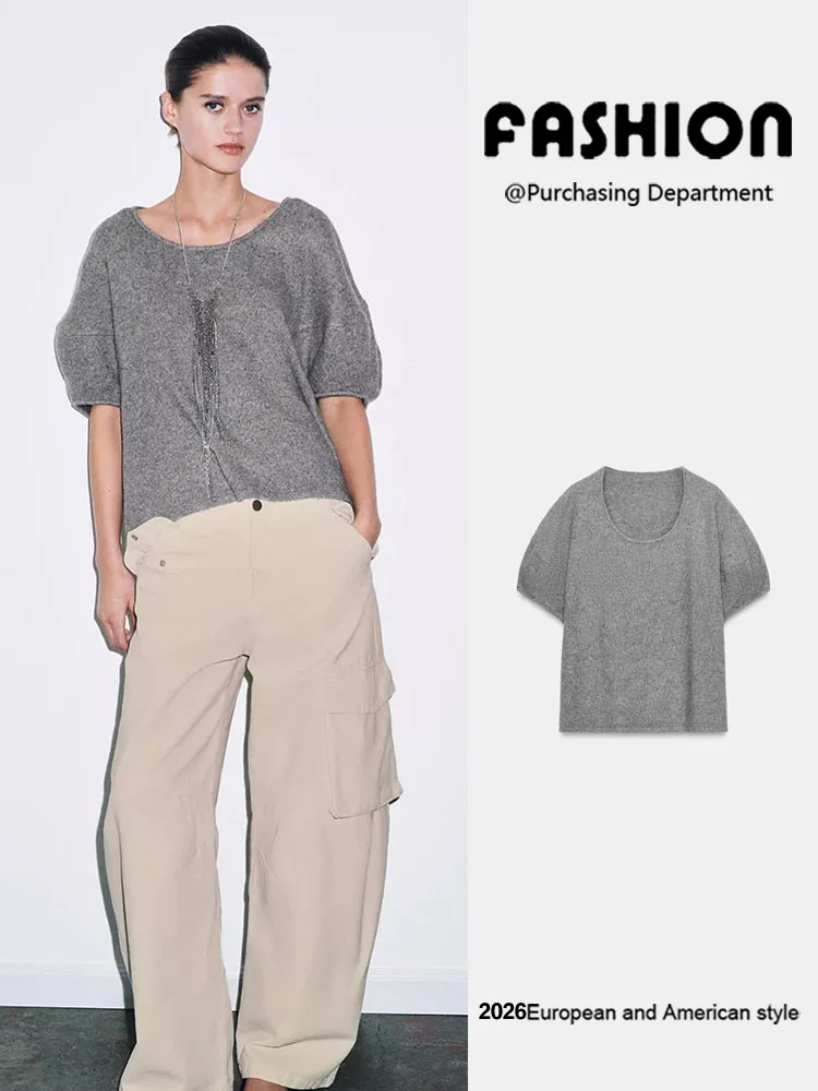

Spring New Arrival Women's Versatile Short Sleeve round Neck Loose Knitted Sweater Simple Casual Style Comfortable Fit Knitwear