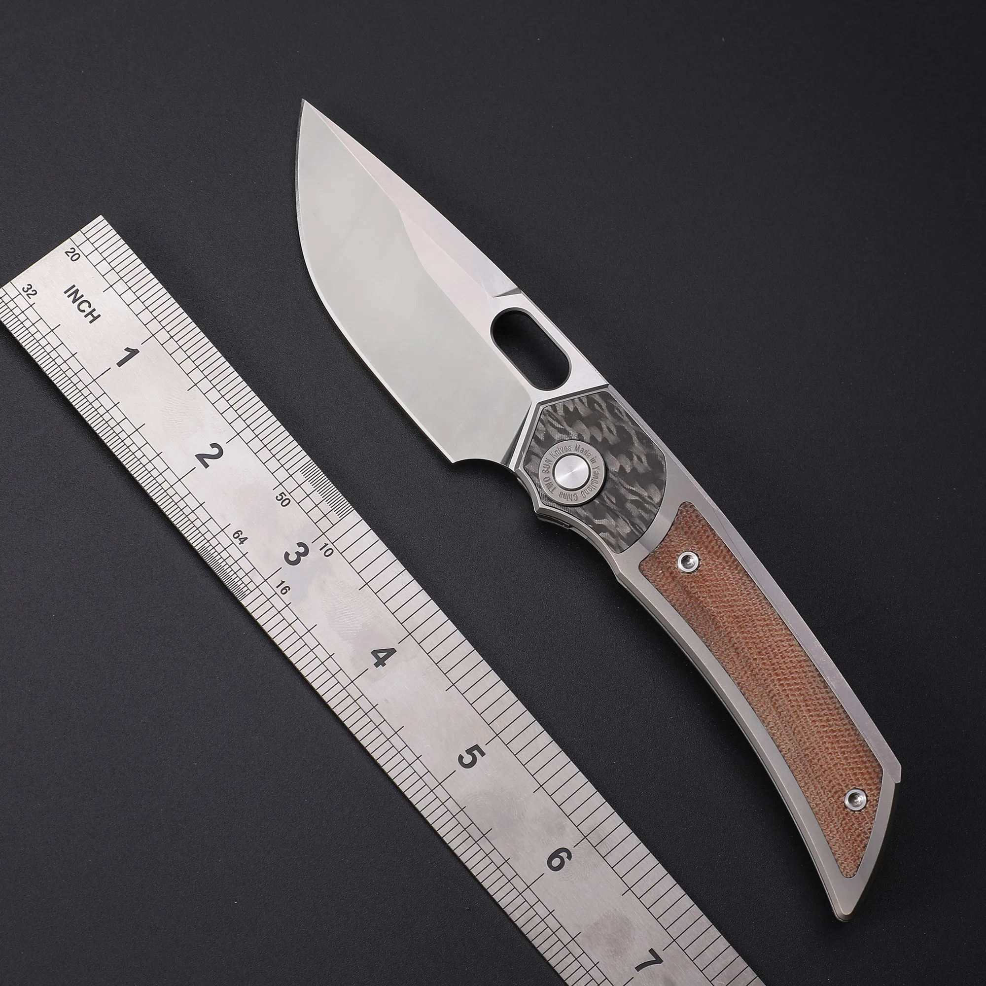 

TWOSUN TS142 Folding Knife M390 Steel Flax+Titanium Handle Knife with Clip EDC Gear Outdoor EDC Camping Cutting Pocket Tool