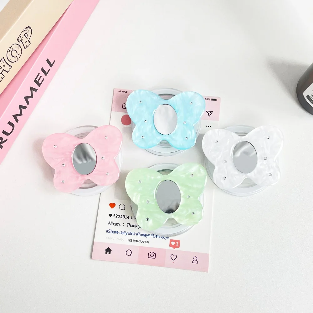 

Korean Cute Shiny Crystal Butterfly Mirror Stand for MagSafe Collapsible Phone Holder Magnetic Bracket for iPhone Samsung