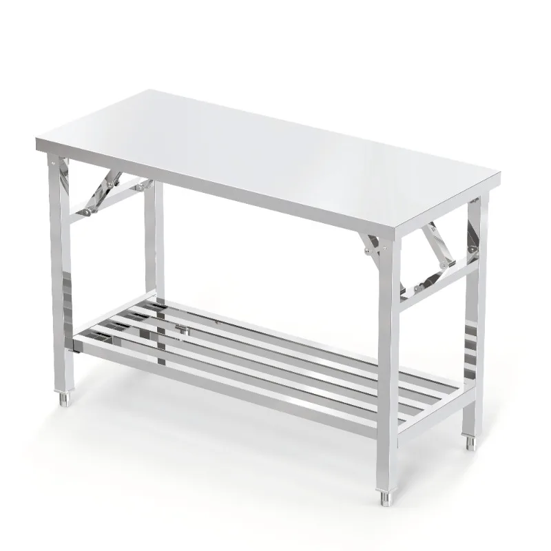 Stainless Steel Folding Dining Table Portable Picnic Kitchen Prep Workbench Outdoor Restaurant Camping Furniture Easy Cleaning