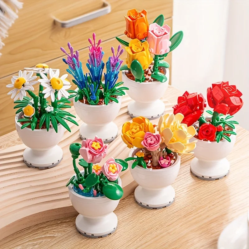 

2024 Desktop Flowers Blocks Lotus Flower Pot Tree Peony Daisy Botanical Collection Creative Build and Display Set for Adults