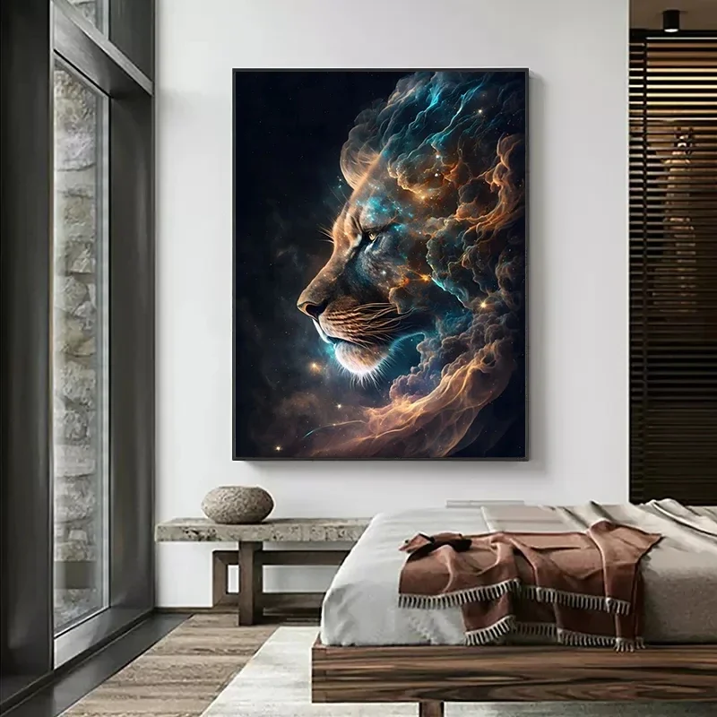 1pc frameless Abstract Cosmic Creatures Elder Dragons Sight Lion Tiger Panther Canvas Posters and Prints For Living Room ation