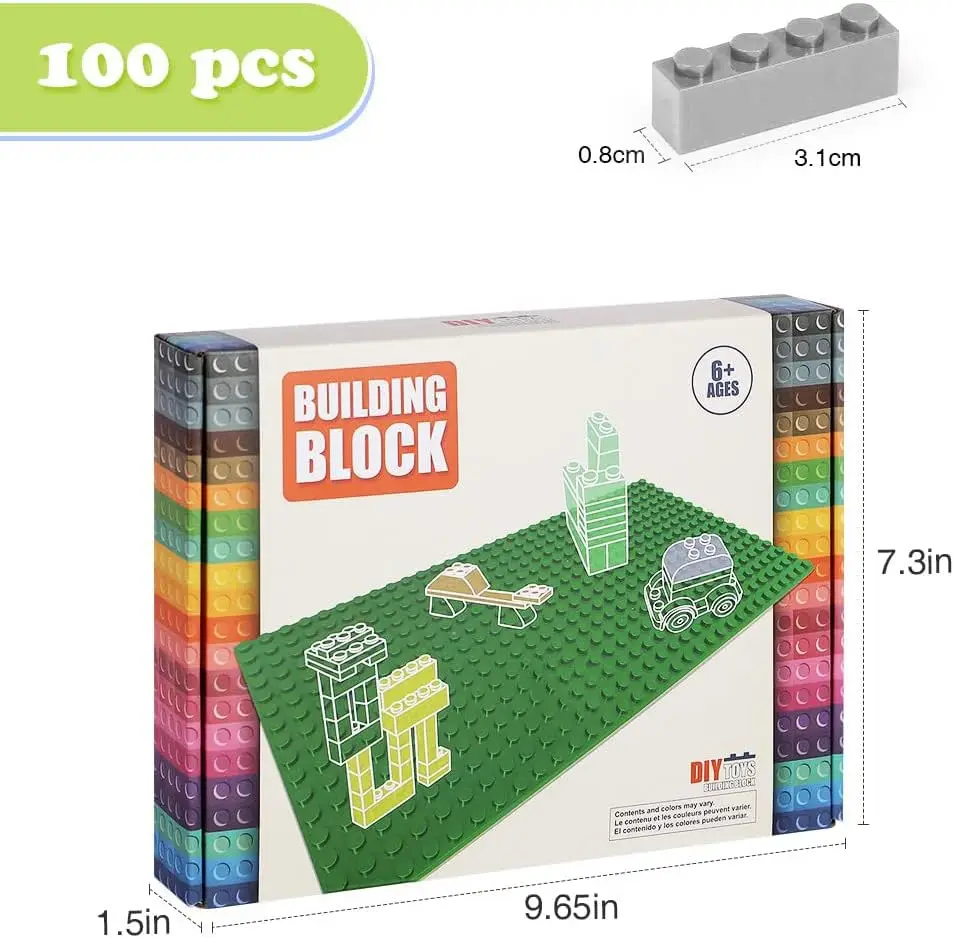 Set Batu Bata Bangunan Klasik, 100 Buah 1X4 Blok Bangunan Dasar Mainan Bangunan Kreatif STEM Kompatibel dengan Semua Merek Utama (Li