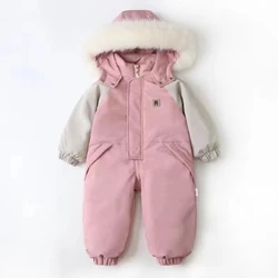 -30 Degree Children Winter Ski Suit Thicken Baby Jumpsuit Hooded Girls Clothing Waterproof Boys Overalls Warm Kids Jacket 1-5Yrs