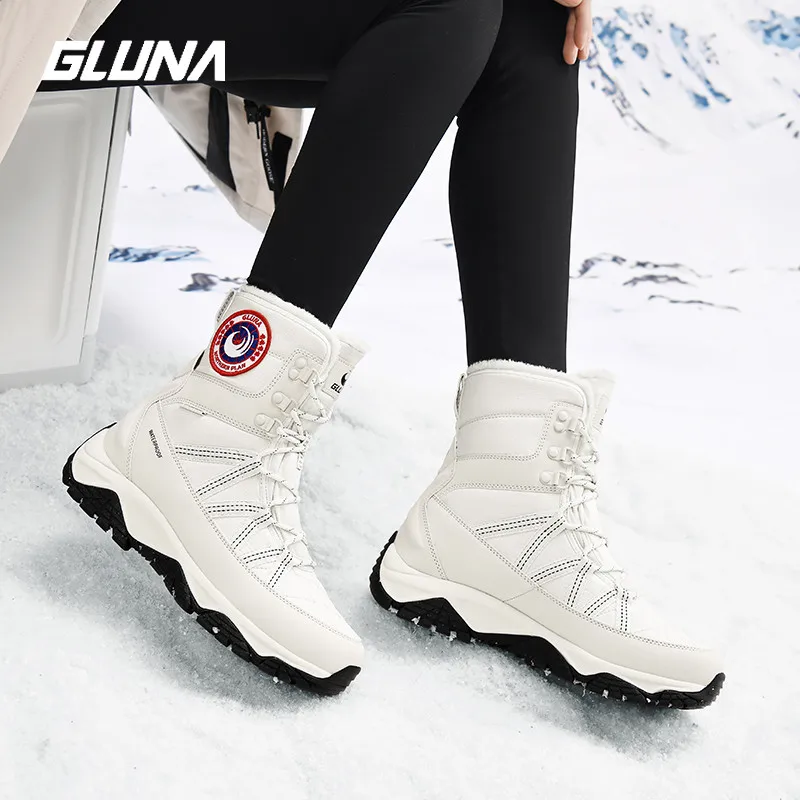 GLUNA 88968 Men Women Couple Snow Boots Waterproof Wear-resistant Leather Winter Warm Anti-slip Ankle Boots Hiking shoes