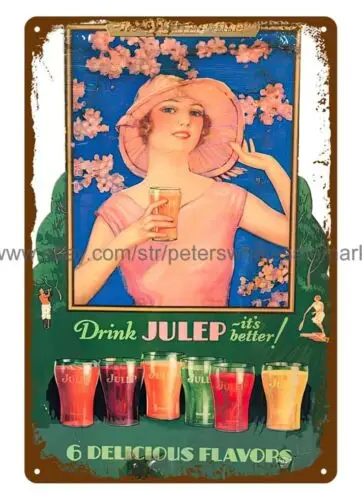 Julep Beverages flower lady metal tin sign restaurant lounge plaque