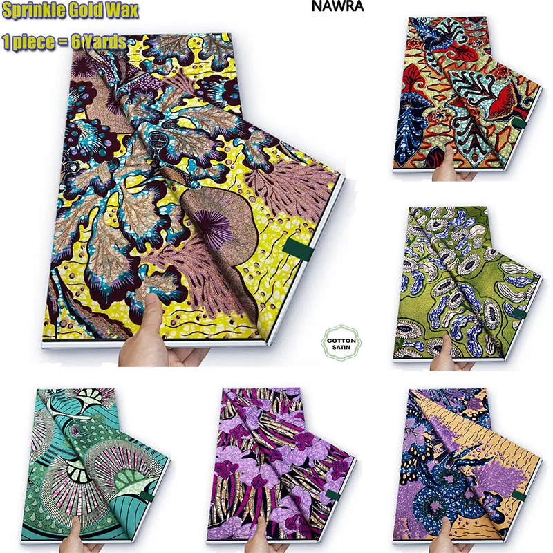 100%Cotton Soft Pagne Guaranteed Veritable African Real Wax Fabric High Quality Flash Gold Print Batik Nigeria Ankara Wax Fabric