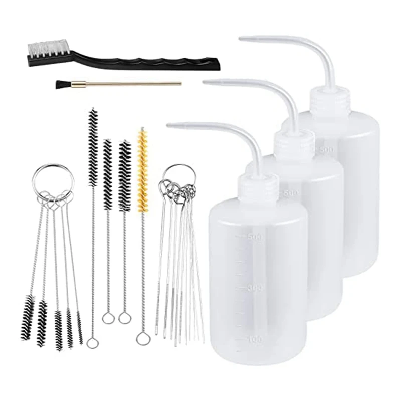 

24 Pcs Spray Guncleaning Kit Spray Paint 500Ml Plastic Squeeze Wash Bottle Tube Bottle Brushes Paint Gun Cleaning Kit