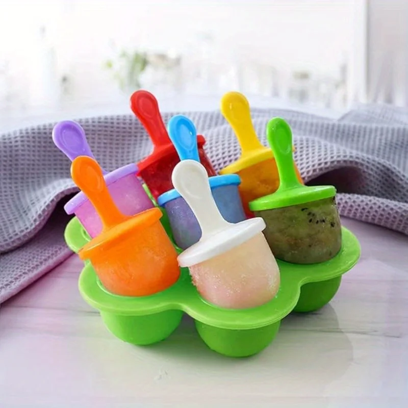 Molde de silicona para hacer paletas de helado, 7 agujeros, bricolaje, bola de helado, moldes para paletas, batido de fruta para bebé, herramienta de accesorios de cocina para el hogar, 1 ud.
