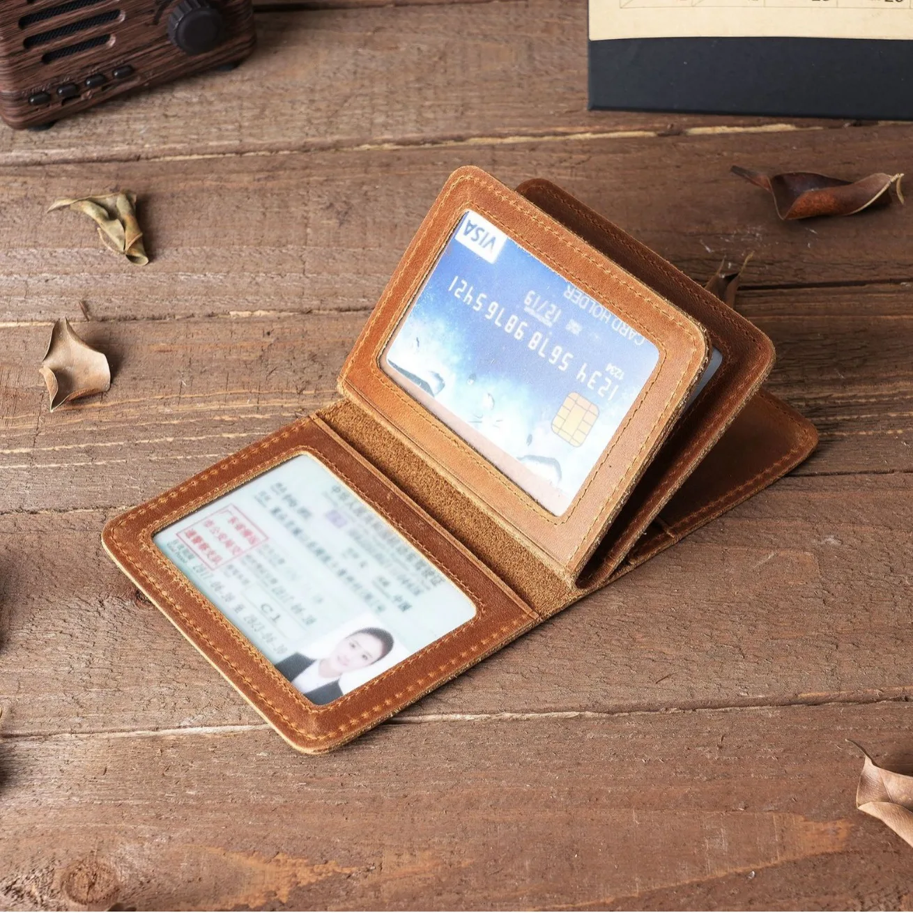 Genuine Leather Driver's License and Registration Card Holder, Crazy Horse Leather Vintage Men's Driving School Graduation Gift