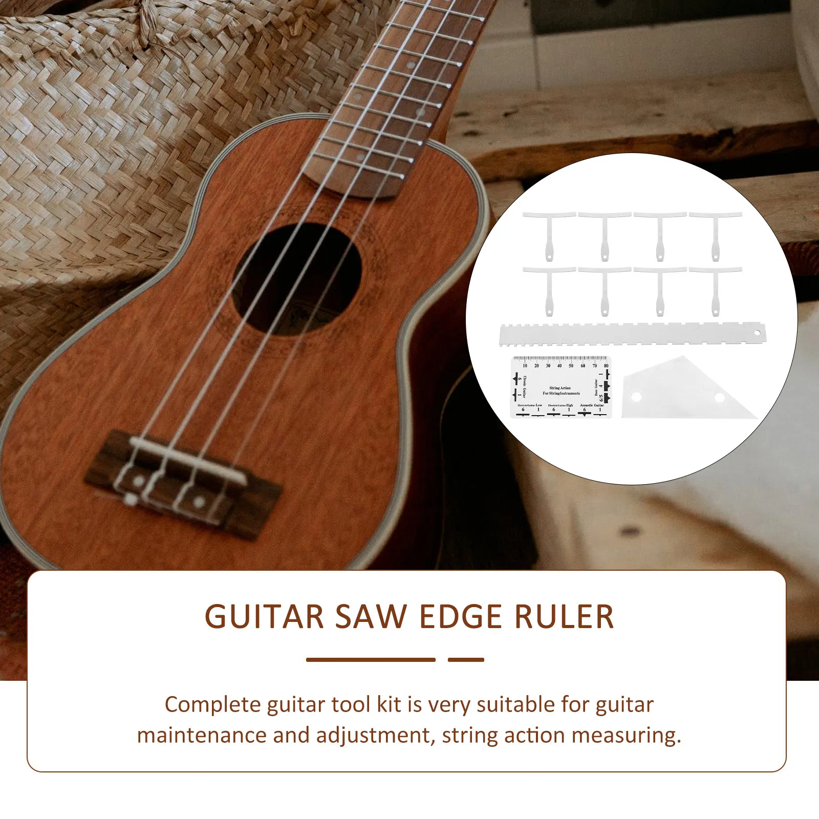 12Pcs Guitar Action Gauge Kit Metal String Height Ruler Notched Radius Gauge Fret Rocker Straight Edge for Electric Acoustic