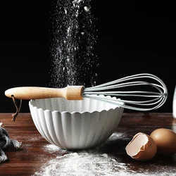 Egg Whisk Manual Beater Hand Mixer Silicone Cream Egg Beater with Wood Handle for Baking Cooking Utensils Kitchen Accessories