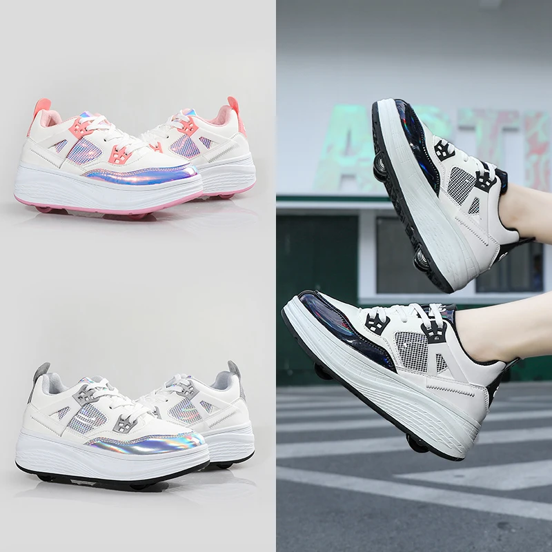 

Boys' & Girls' Roller Sneakers: Kids' 8-Wheel Invisible Wheeled Shoes, 4-Wheel Skates for Students