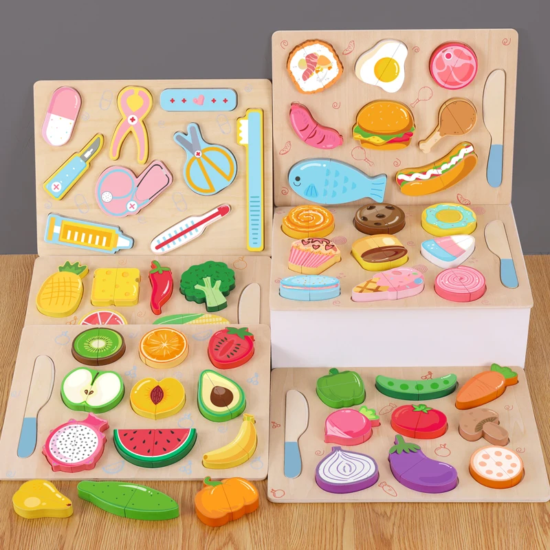 Simulation Fruits and Vegetables Kids Puzzle Game Child Wooden Education Toy