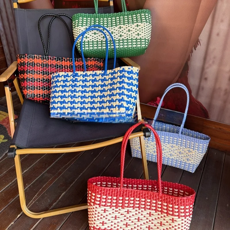 

New Style Versatile Beach Vacation Basket Bag Tote Bag Lazy Style Single Shoulder Backpack Handwoven PVC Material