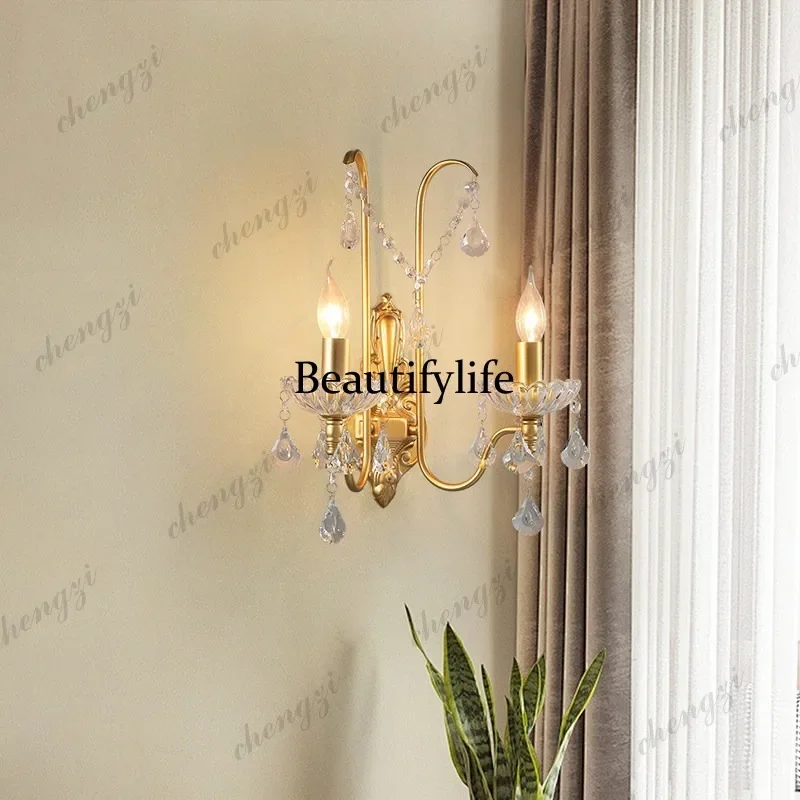 HR French romantic crystal wall lamp, comfortable bedroom wall lamp, entrance corridor small lamp versatile high-end