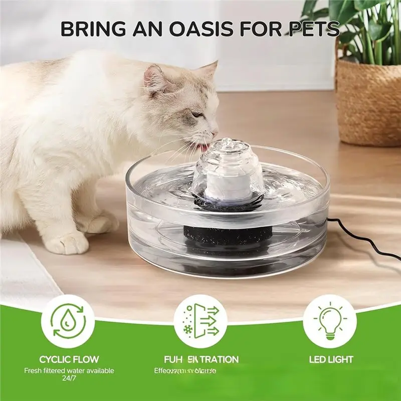 A02F-Ultra Quiet Pump Glass Cat For Water Fountain 2.7L USB Interface Model For Water