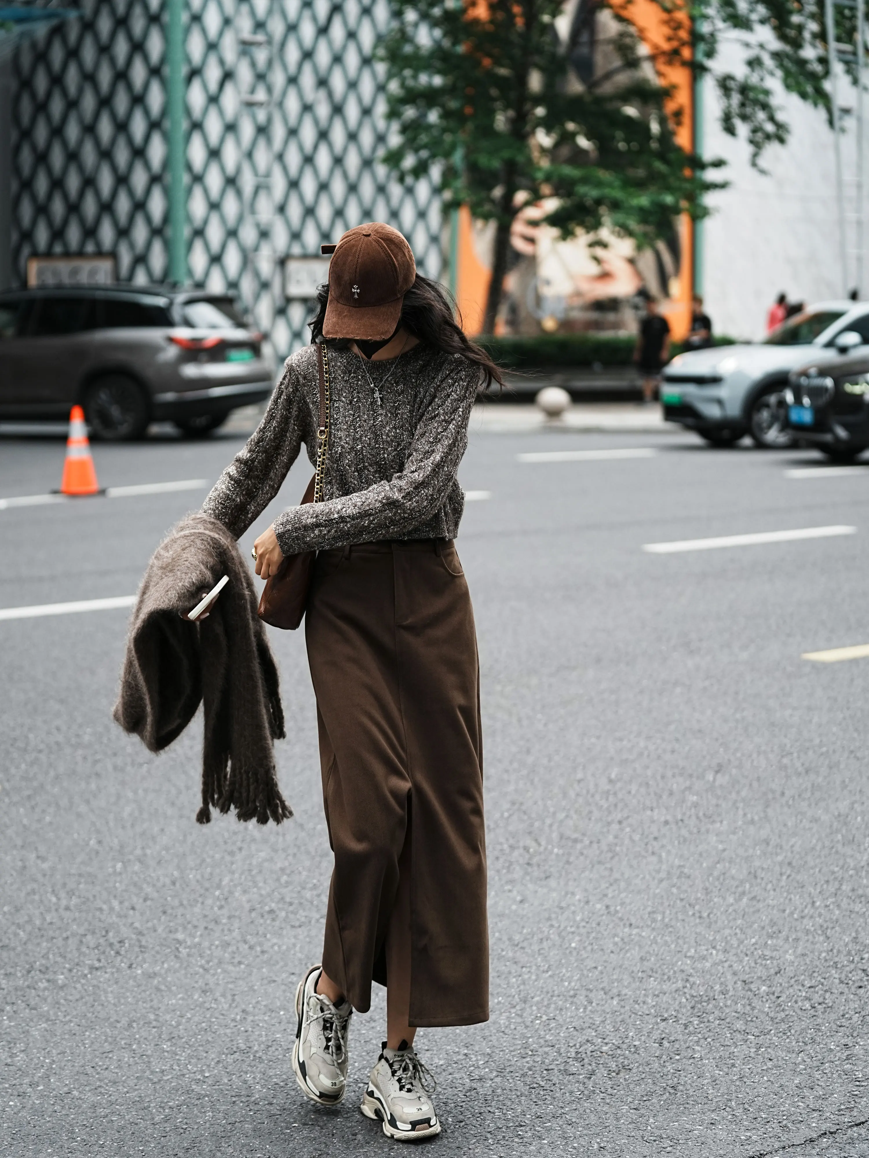 High Waist A-Line Skirt Suit Women's Autumn Winter New Style Long Split Skirt Commute Pure Color Cotton Polyester Blend