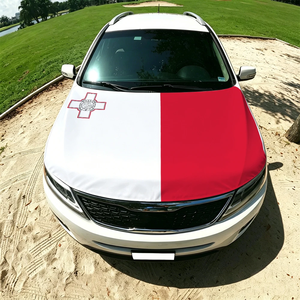 130x160cm Malta Flag Car Hood Cover, Elastic Windproof Patriotic Bonnet Banner