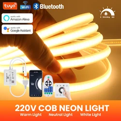 Dimmable COB LED Strip Light 220V 288LEDs/m Smart Tuya WiFi LED Tape Bluetooth COB LED Lights Waterproof Linear Lighting Decor