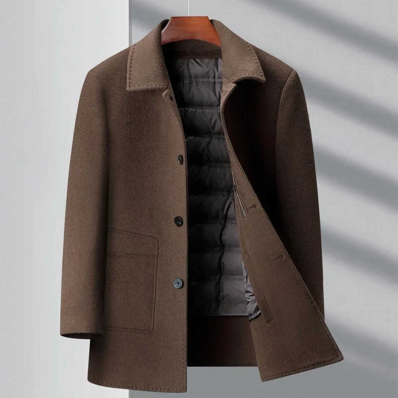 Ordos high-end brand cashmere coat autumn and winter medium and light years business casual men's woolen coat