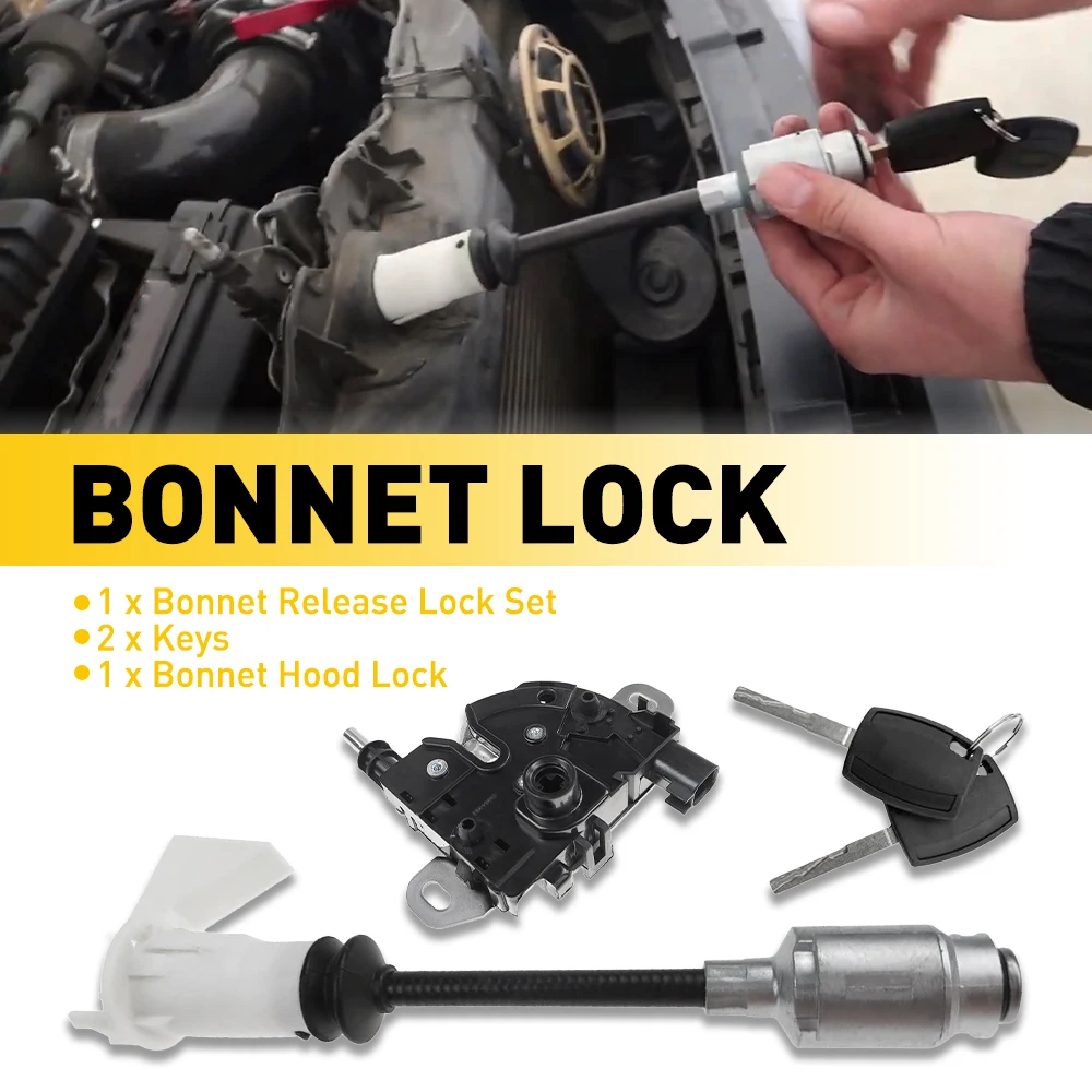 1SET Long Type Rod Bonnet Hood Release Lock Latch Repair Kit For Ford Focus MK2Saloon Hatchback Estate C MAX MK1 MPV with 2Keys