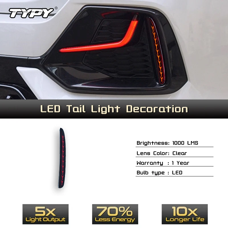 

TYPY Автомобиль для Honda Civic Type R фонарь 2016-2021 светодиодный задний бампер противотуманная фара стоп-сигнал динамический отражатель указателя поворота 2 шт.